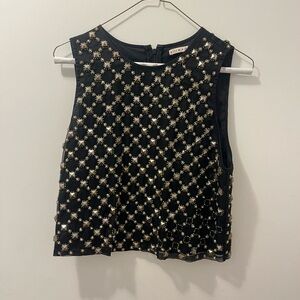 Alice + Olivia Black Top with Gold Accents